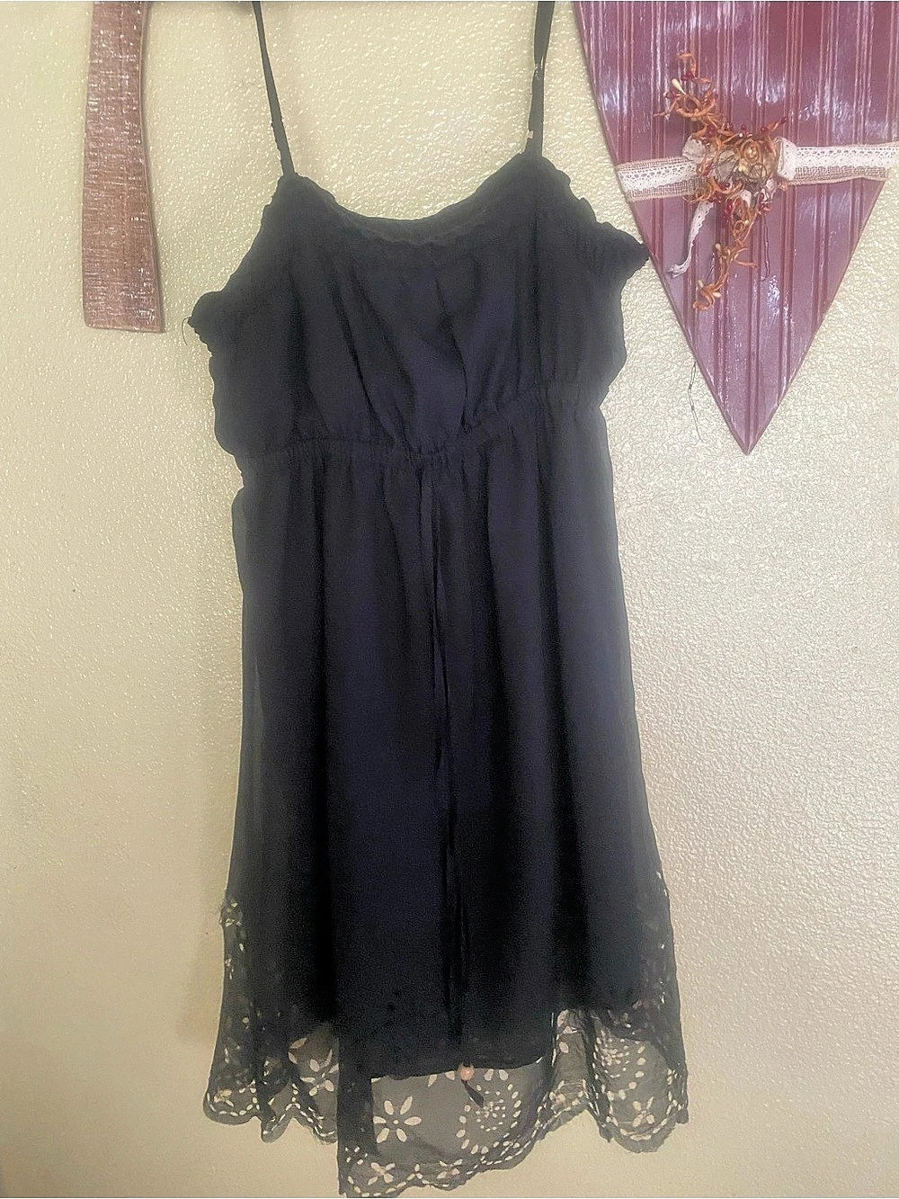 Dots Black Lace Trim Mini Dress Size Large juniors